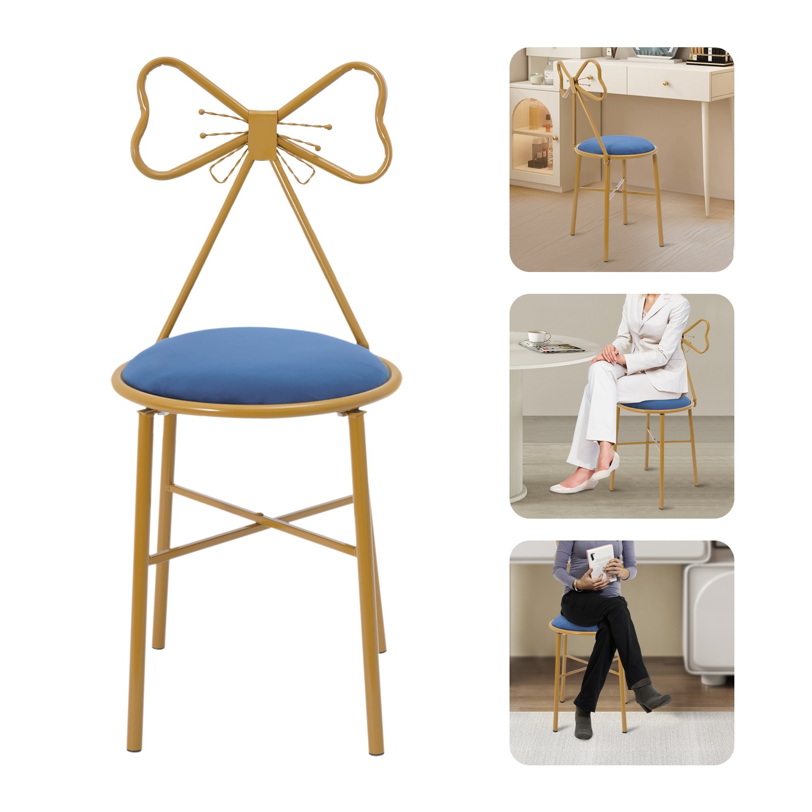 Modern Bedrooms Velvet Butterfly-Shaped Backrest Chair Makeup Stool Floor Chair