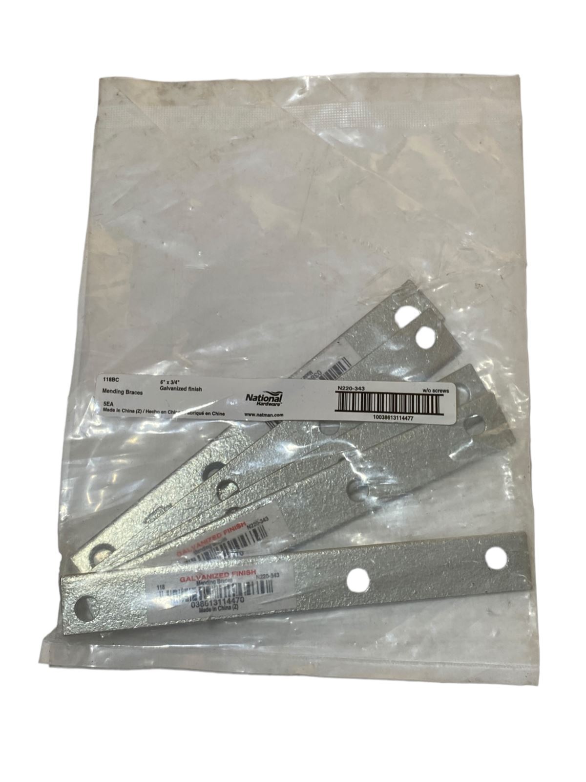 NATIONAL HARDWARE 118BC Mending Braces 6" x 3/4" Galvanized Finish - 5Pcs