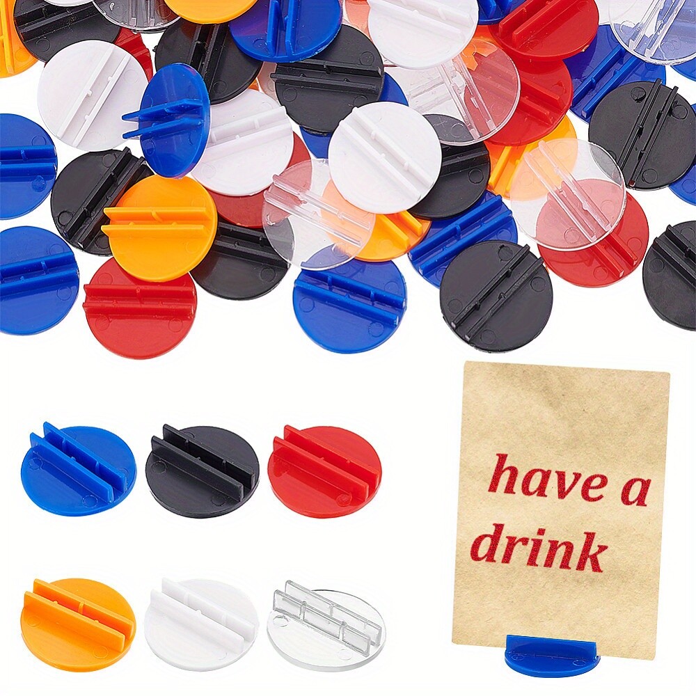 1Box 120pcs Plastic Card Holder for Card Display Flat Round Mixed Color 2x0.55cm