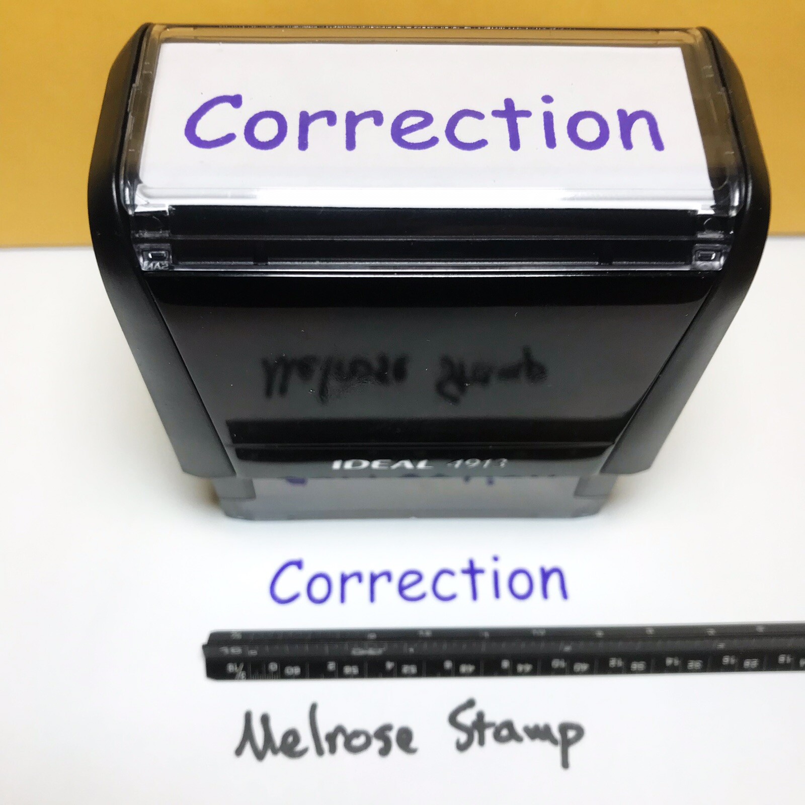 Correction Rubber Stamp Purple Ink Self Inking Ideal 4913