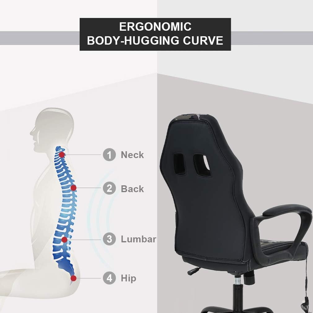 PC Gaming Chair Massage Office Chair Ergonomic Desk Chair Adjustable PU Leather
