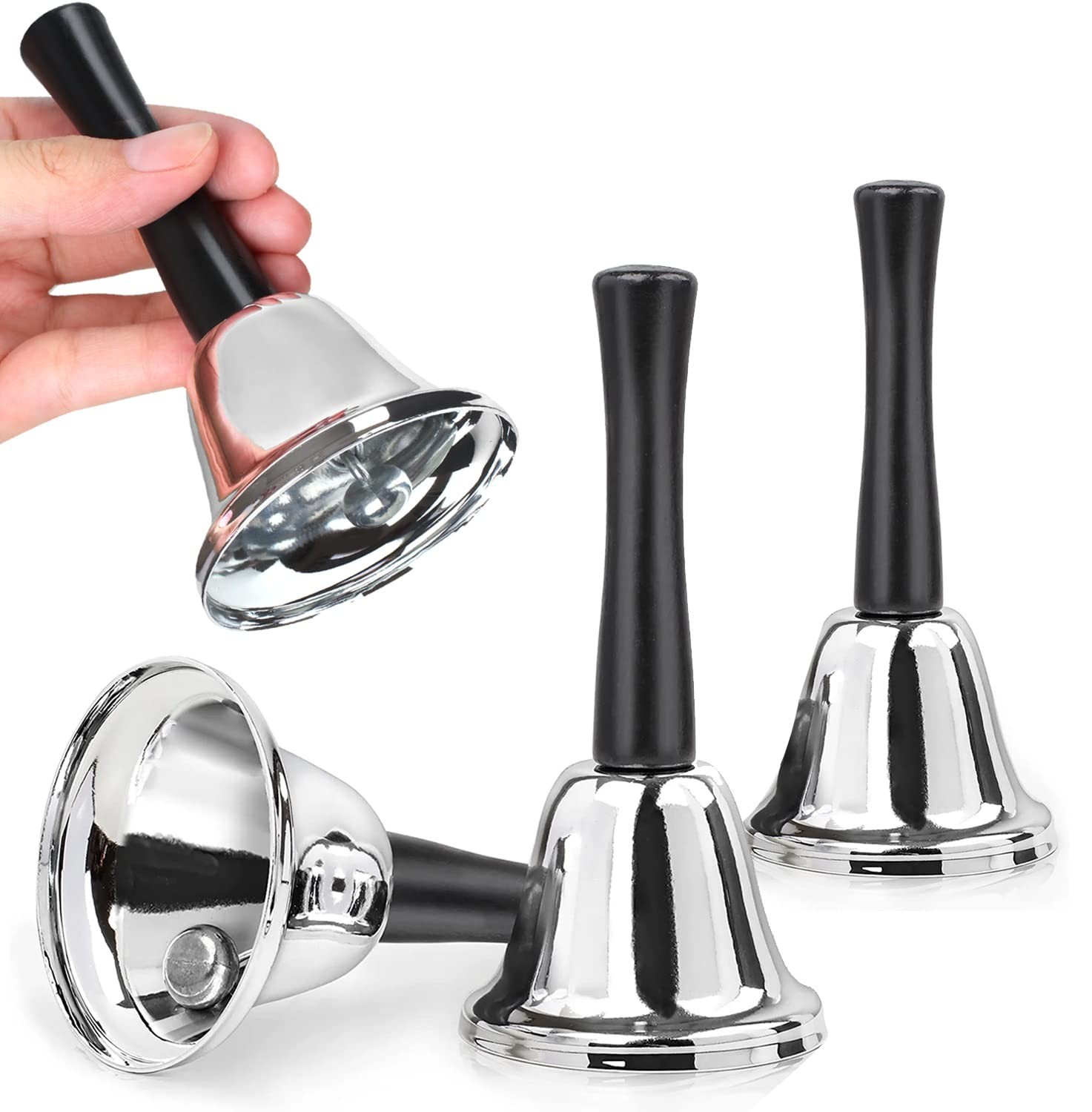 Joyberg LD0001 4 Pack Hand Bell Silver Steel Bells Classroom Dinner Bell