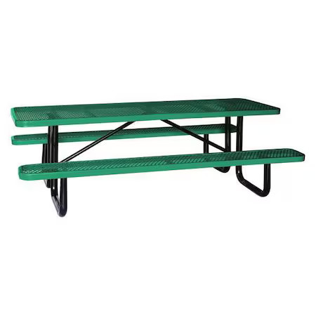 Zoro Select 4Hur8 Rectangle Picnic Table, Green, Expanded Metal, 8 Seats, 96