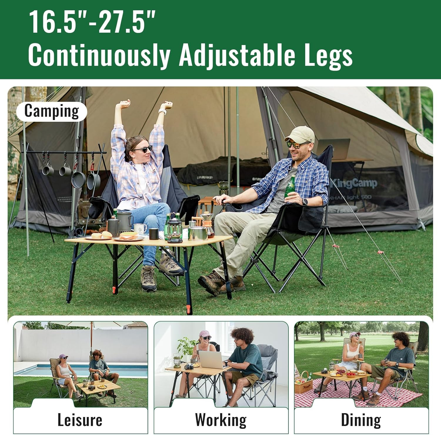Portable Bamboo Folding Table - Adjustable Height for Camping & BBQ