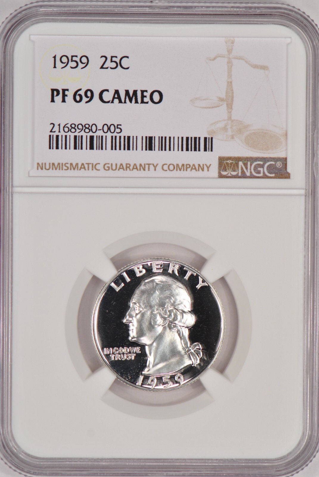 1959 Washington Quarter Proof NGC PF 69 CAMEO PR69CAM Frosty Coin Near DCAM 50C