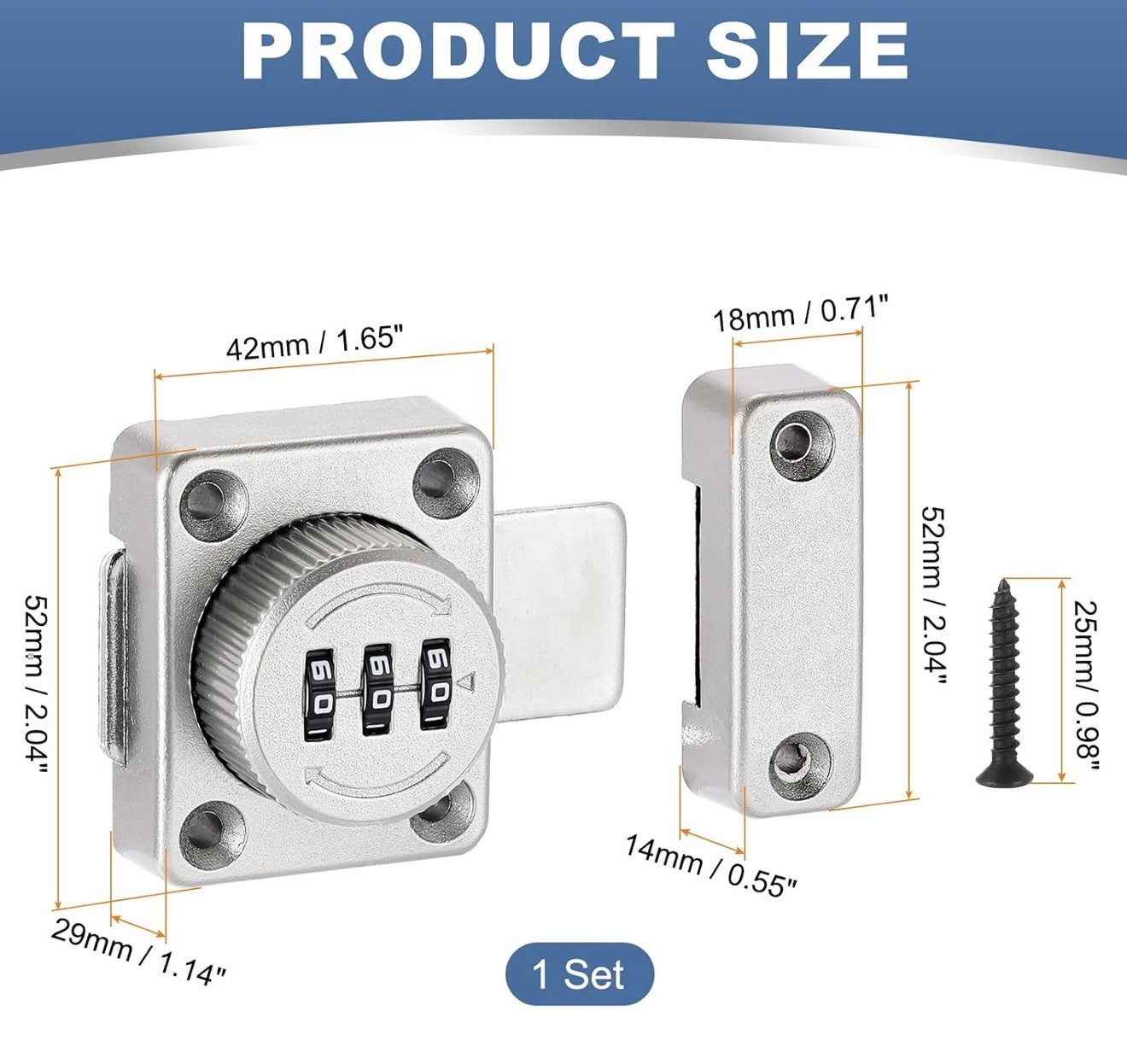 Cabinet Password Latch Combination Lock Safety Lock with L-Screwdriver Silver