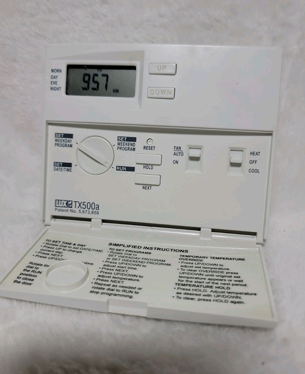 LUX TX500a Workday/Weekend Programmable Thermostat White Wall Mount
