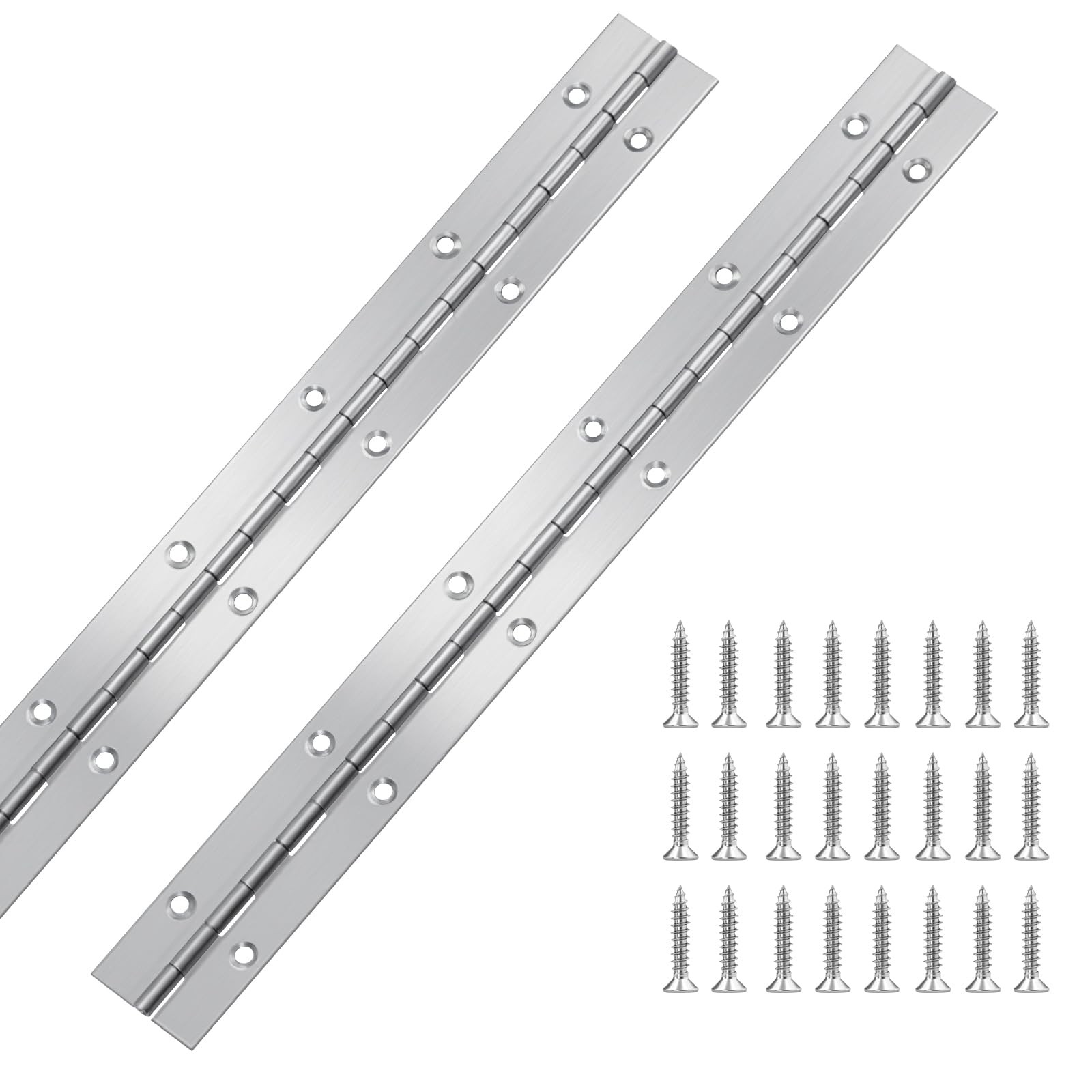 2Pcs Piano Hinge, 12 Inch Stainless Steel Hinges with Holes and 24 Pieces Stainl
