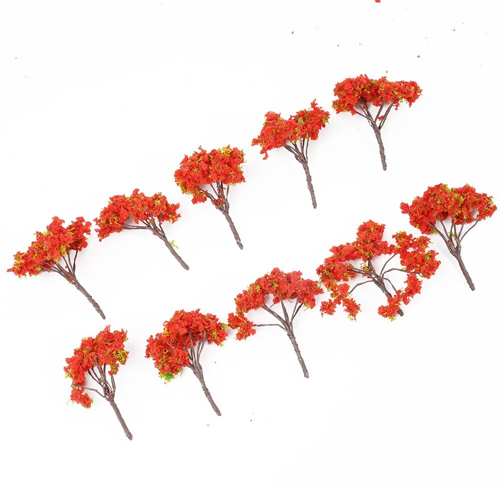 10X Red Flowers Model Trees Model Train Diorama Garden Scenery 4cm Flower Tree