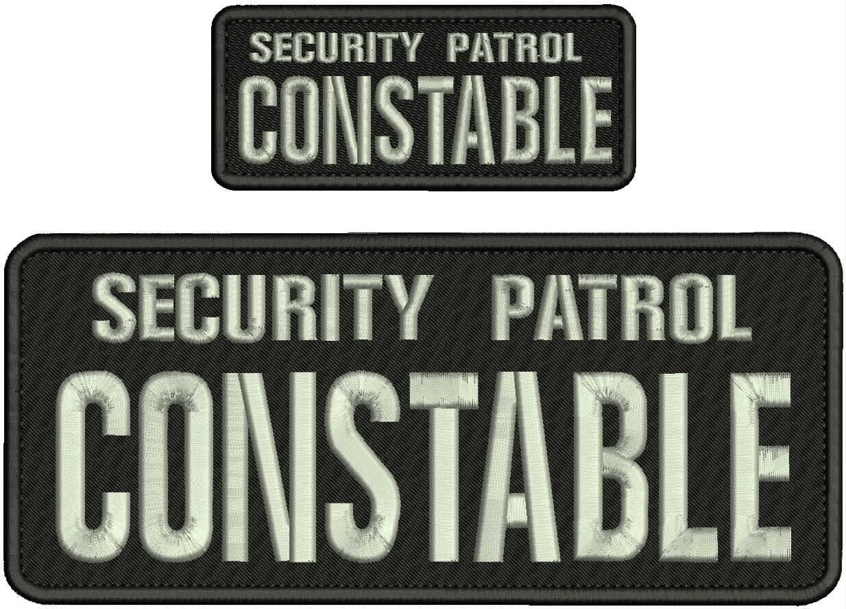 SECURITY PATROL CONSTABLE EMB PATCH 4X10 & 2X5 HOOK ON BACK BLK/silver