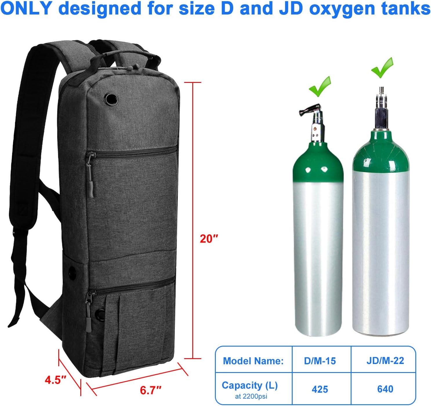 Oxygen Tank Backpack Size D. Portable Oxygen Backpack for D/M15 JD/M22 Cylinder