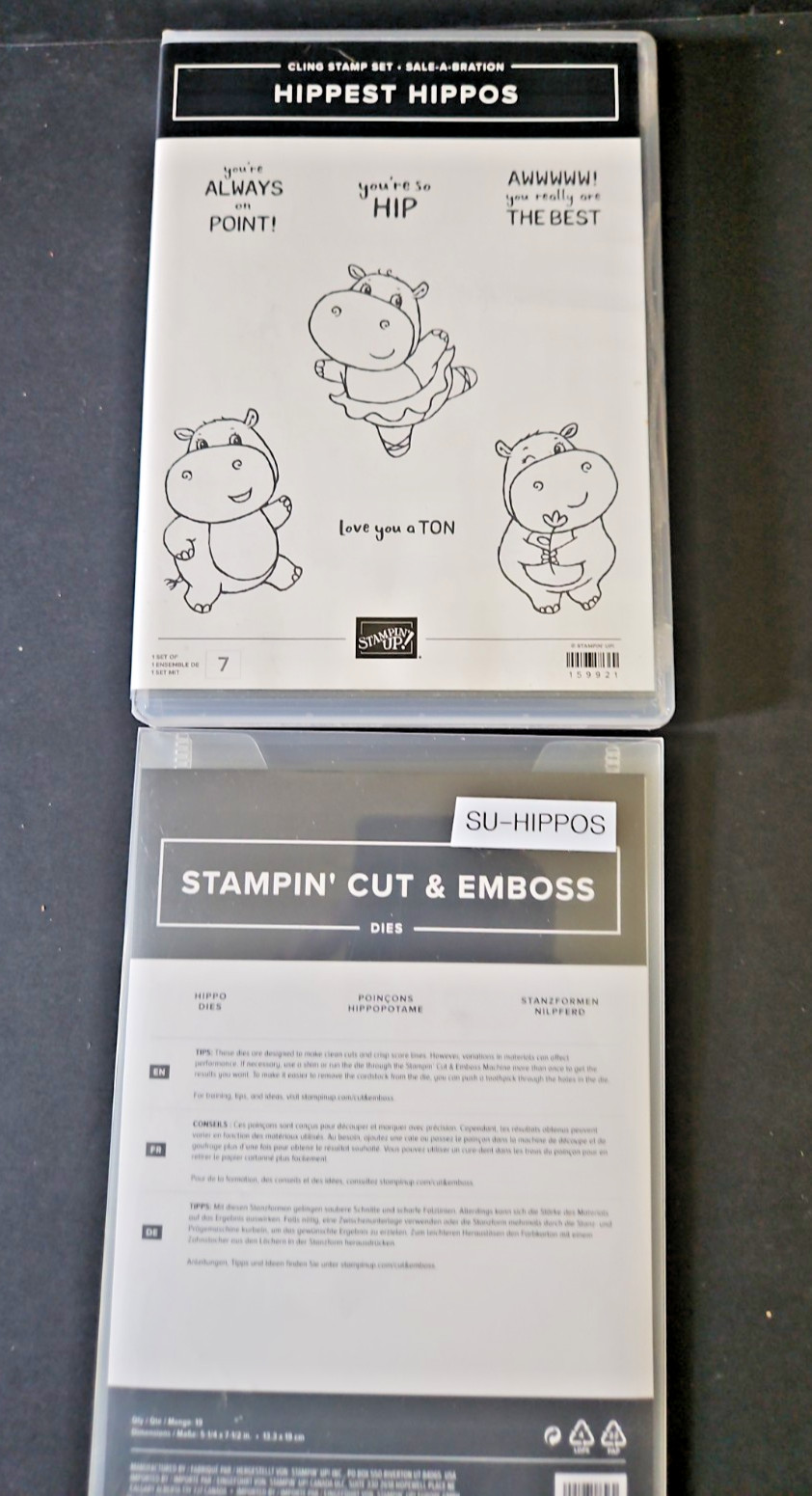 Stampin' Up! Hippest Hippos Cling Stamp set 159921 and Hippo Die Set 159928