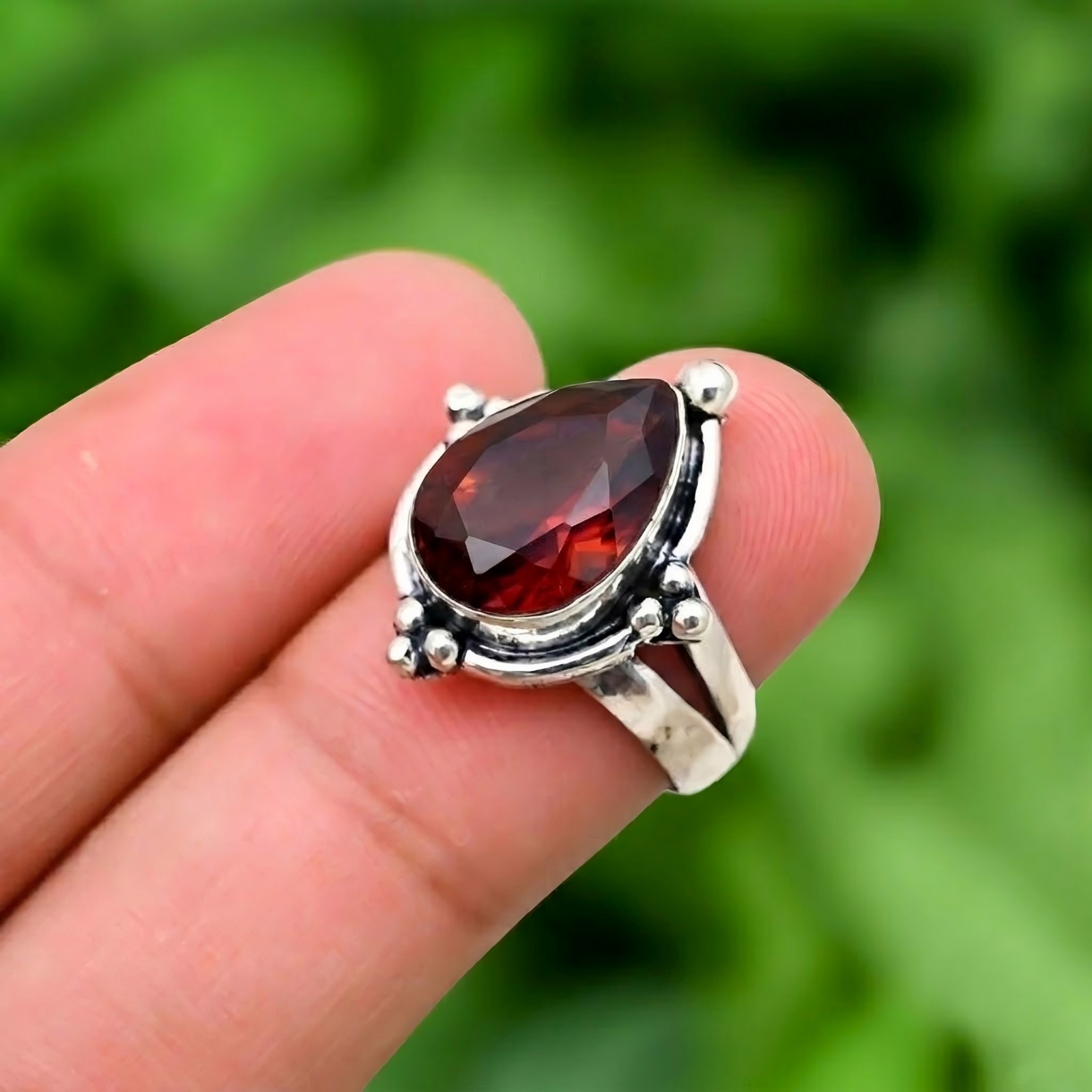 Red Garnet Ring 925 Sterling Silver Ring Handmade Gemstone Ring Women's Ring