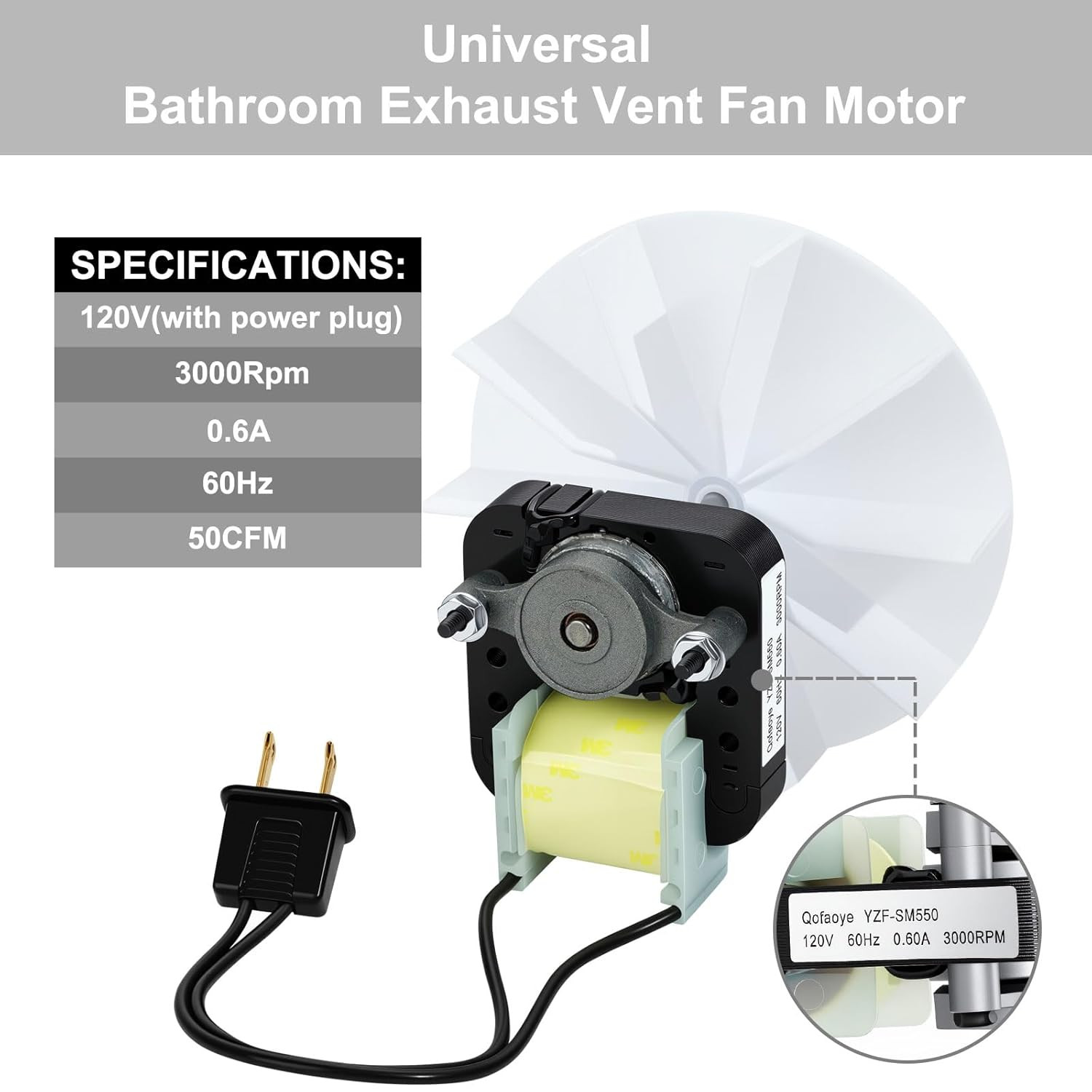 Universal Bathroom Exhaust Fan Motor Kit - 120V 50CFM for Nu-Tone & Br-oan, Bath