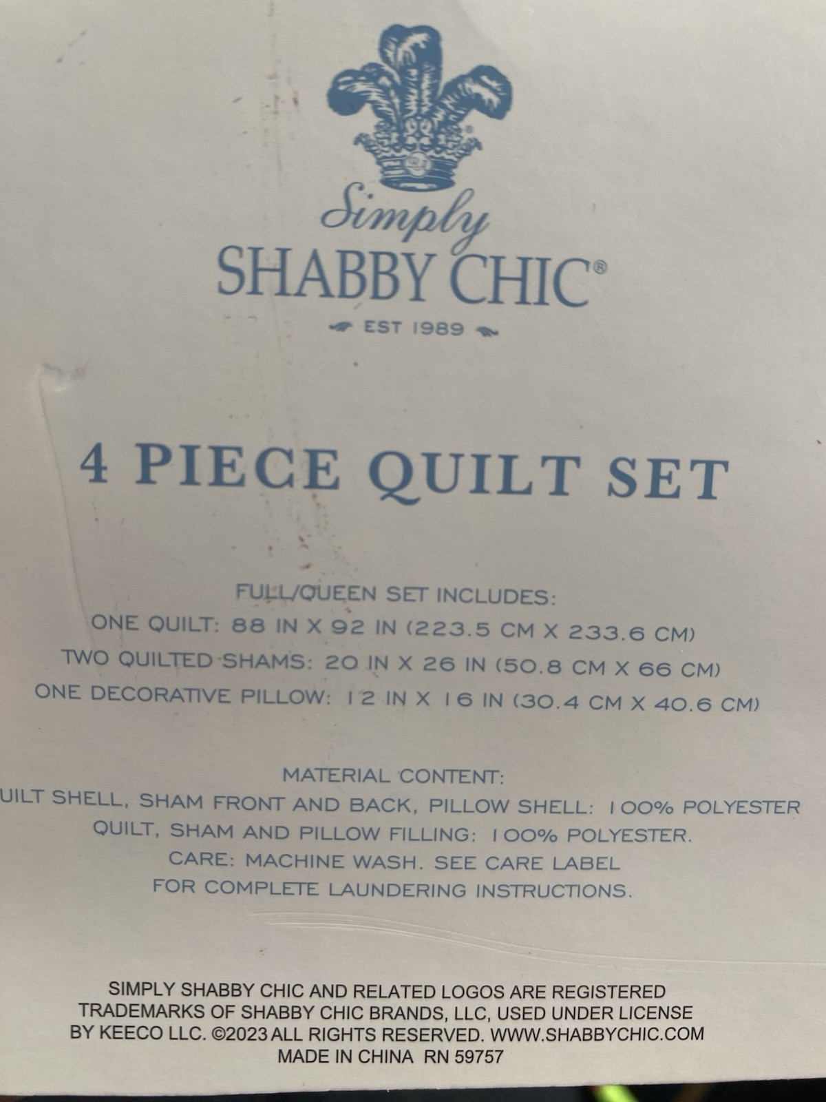 Rachel Ashwell Simply Shabby Chic Full Queen 4 Pc Quilt Pink Blue Shams Pillow