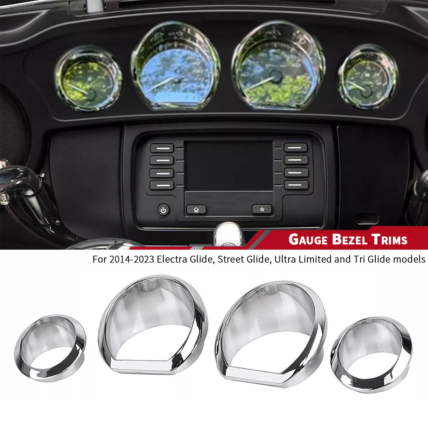 Motor Chrome Gauge Bezel Trims For Harley Electra Glide Ultra Limited Tri Glide