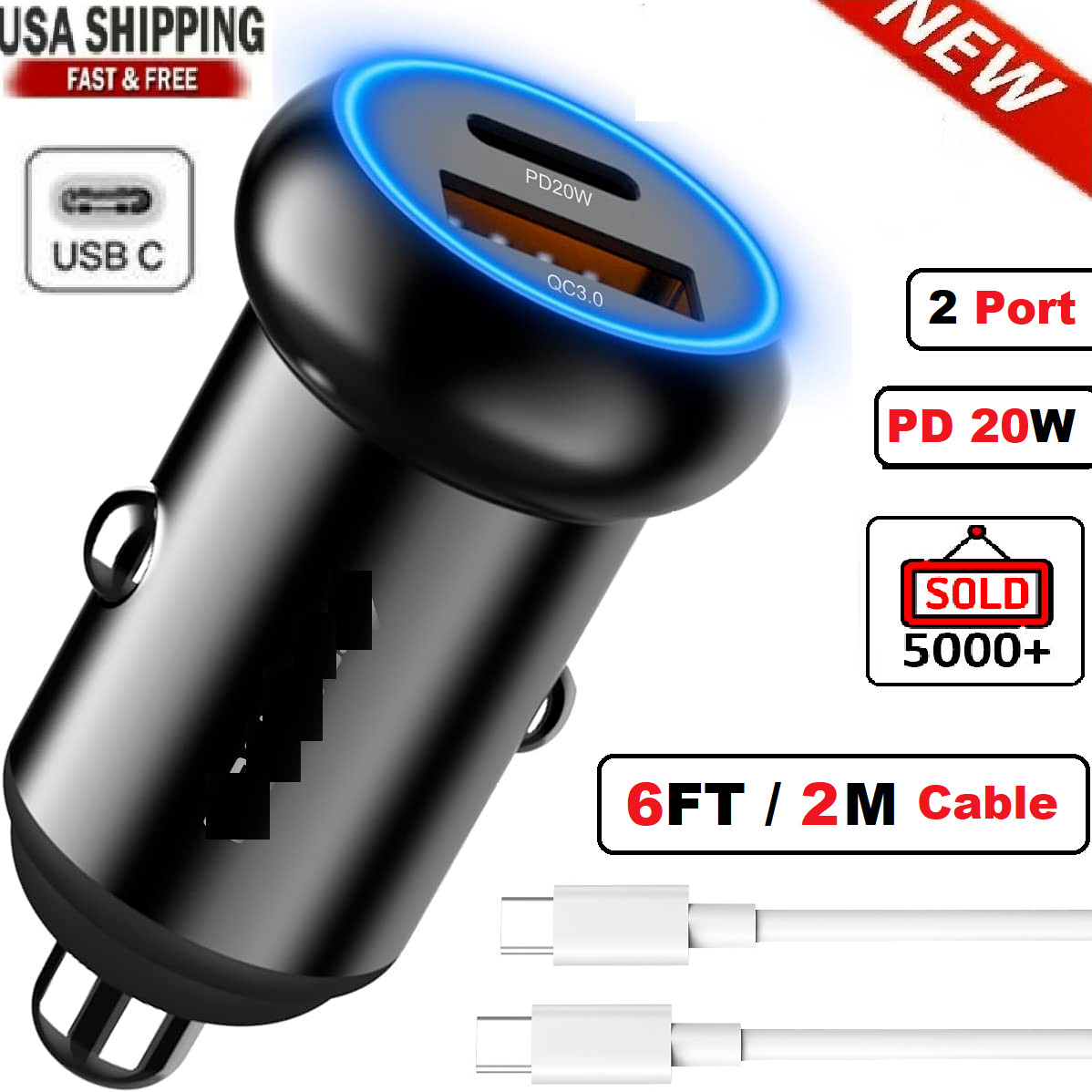 PD Car Charger Adapter + 6FT Cable For For Samsung Galaxy S20 S21 S22 S8 S9 S10+
