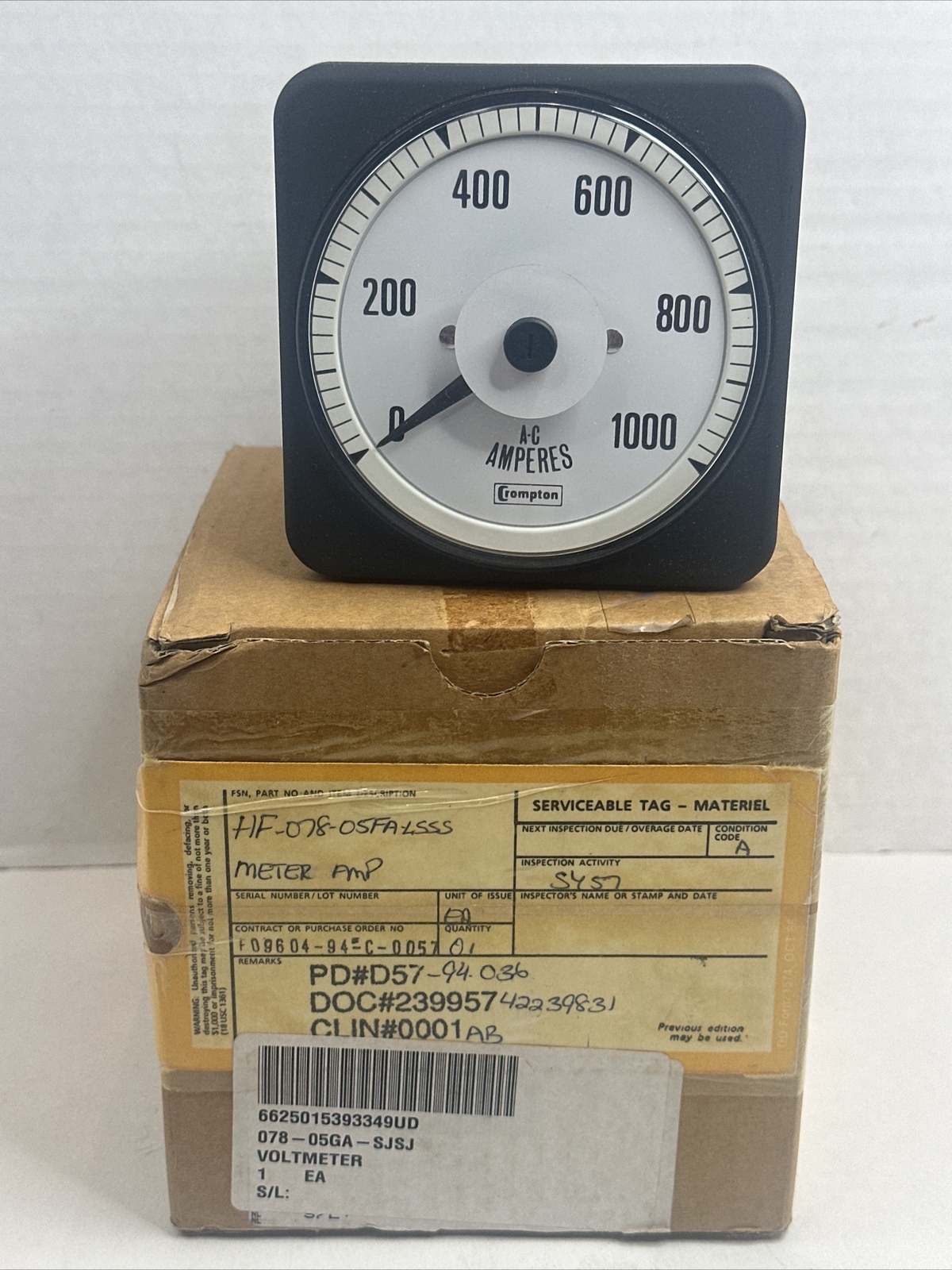 Crompton AC Voltmeter, Amperes, 0-1000 Military Surplus