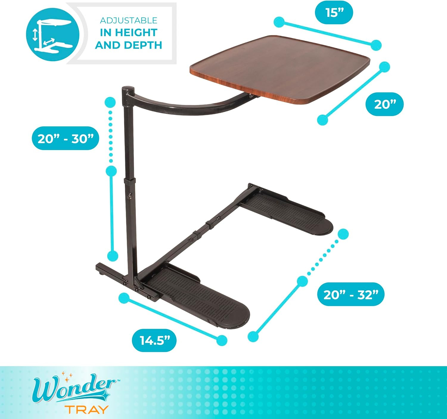 Adjustable Swivel Laptop Stand & Couch Desk - Walnut Side Table & Gaming Tray