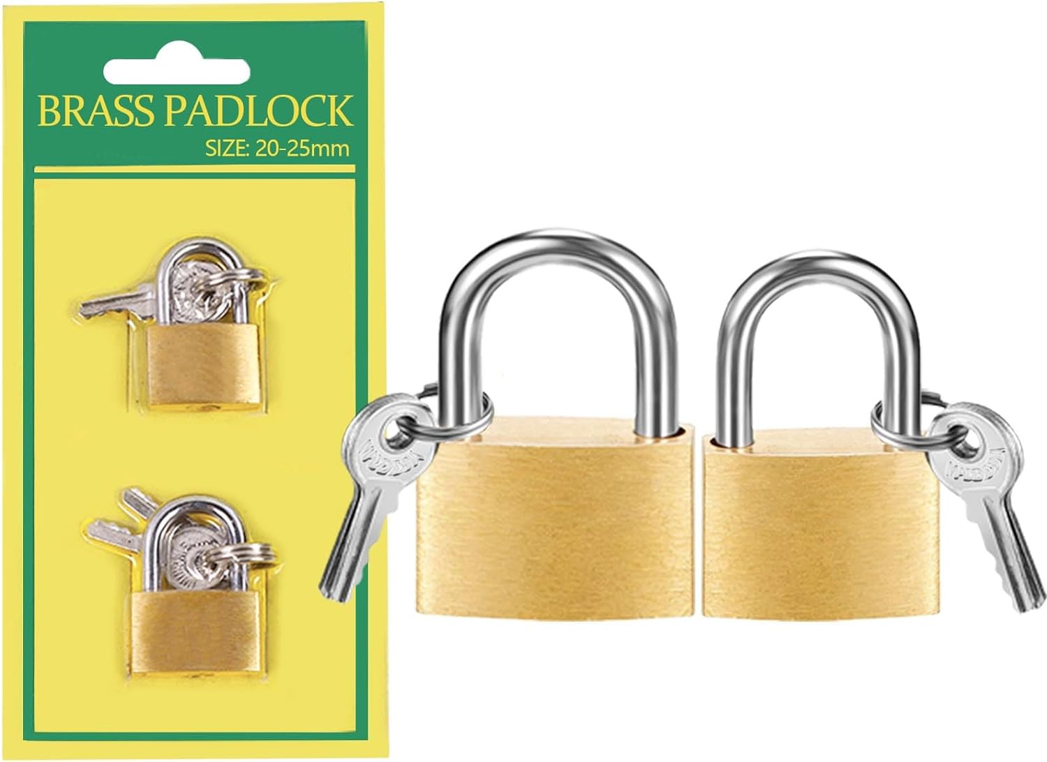 2 Pcs Small Solid Brass Locks with Keys, 20Mm + 25Mm Mini Key Locks, for Luggage