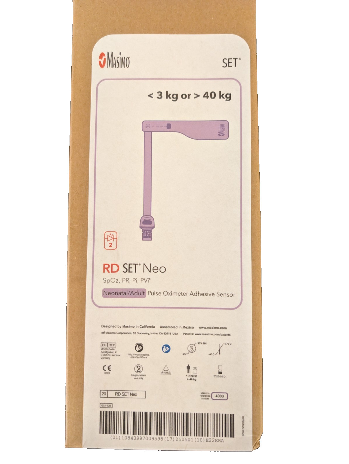 Masimo RD Set Neo Pulse Oximeter Adhesive Sensor 3kg-40kg REF 4003 EXPIRED 2025