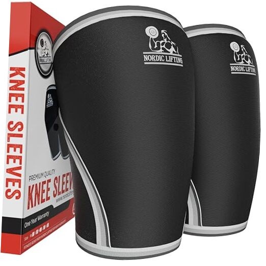 Knee Sleeves (1 Pair) Support & Compression for Weightlifting, Large Black