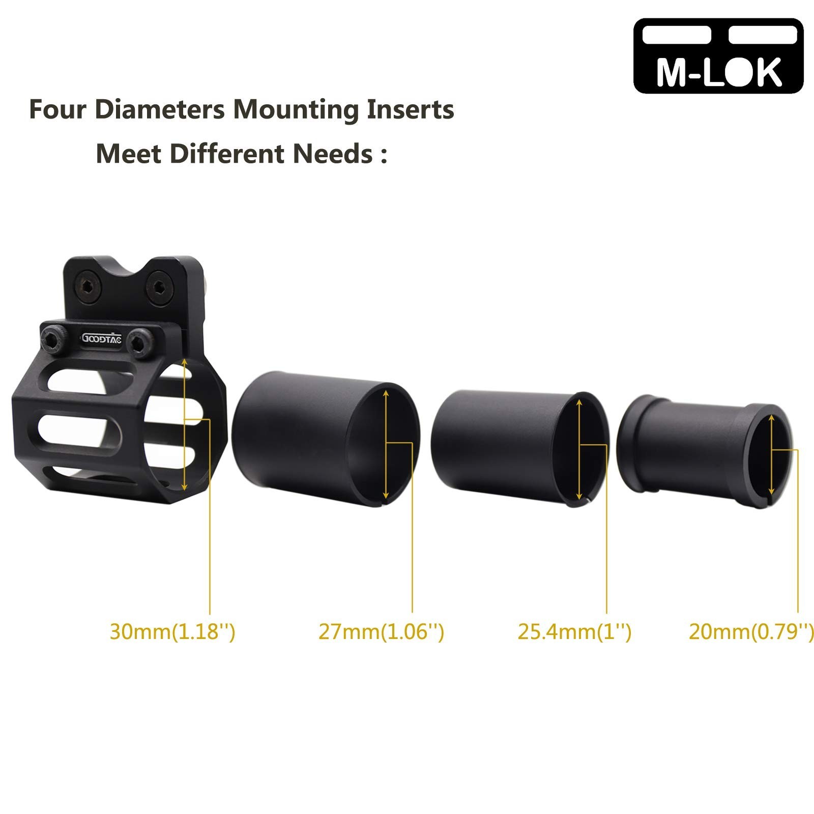 Offset Flashlight Ring Mount for Mlok Rail-3 Mounting Inserts Included Black