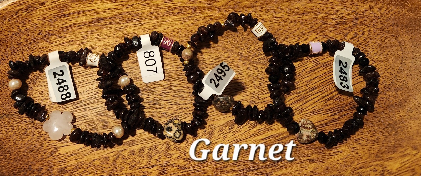 Handmade Artisan Garnet Chip Jasper Heart Initial "N" CHARM BRACELET #807
