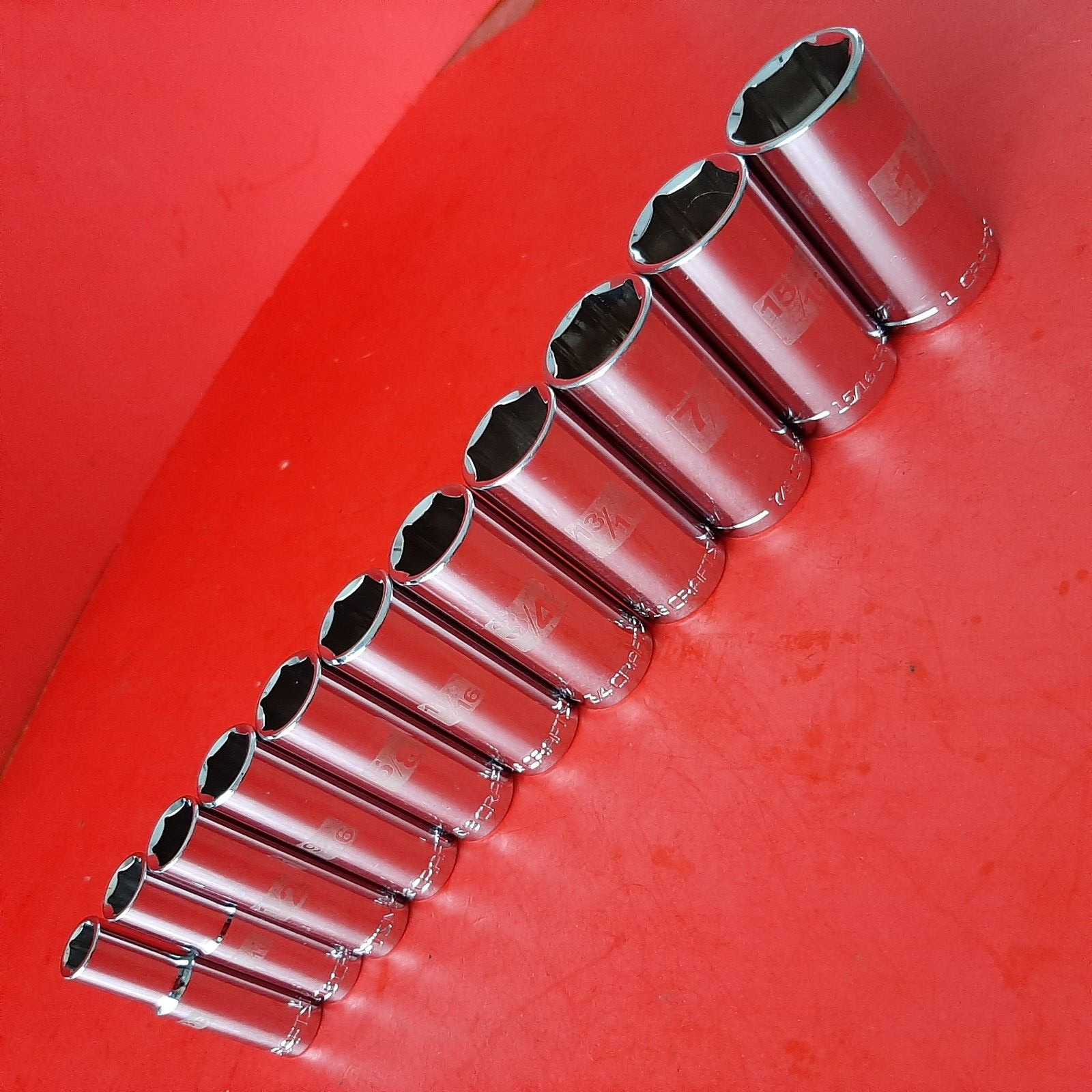 NEW CRAFTSMAN Easy Read 11 Piece 3/8" Drive DEEP 6 Point SAE Socket Set 3/8-1"