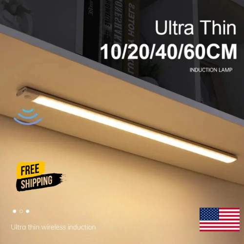 LED Motion Sensor Rechargeable Light Lamp Under Cabinet Closet Kitchen USB