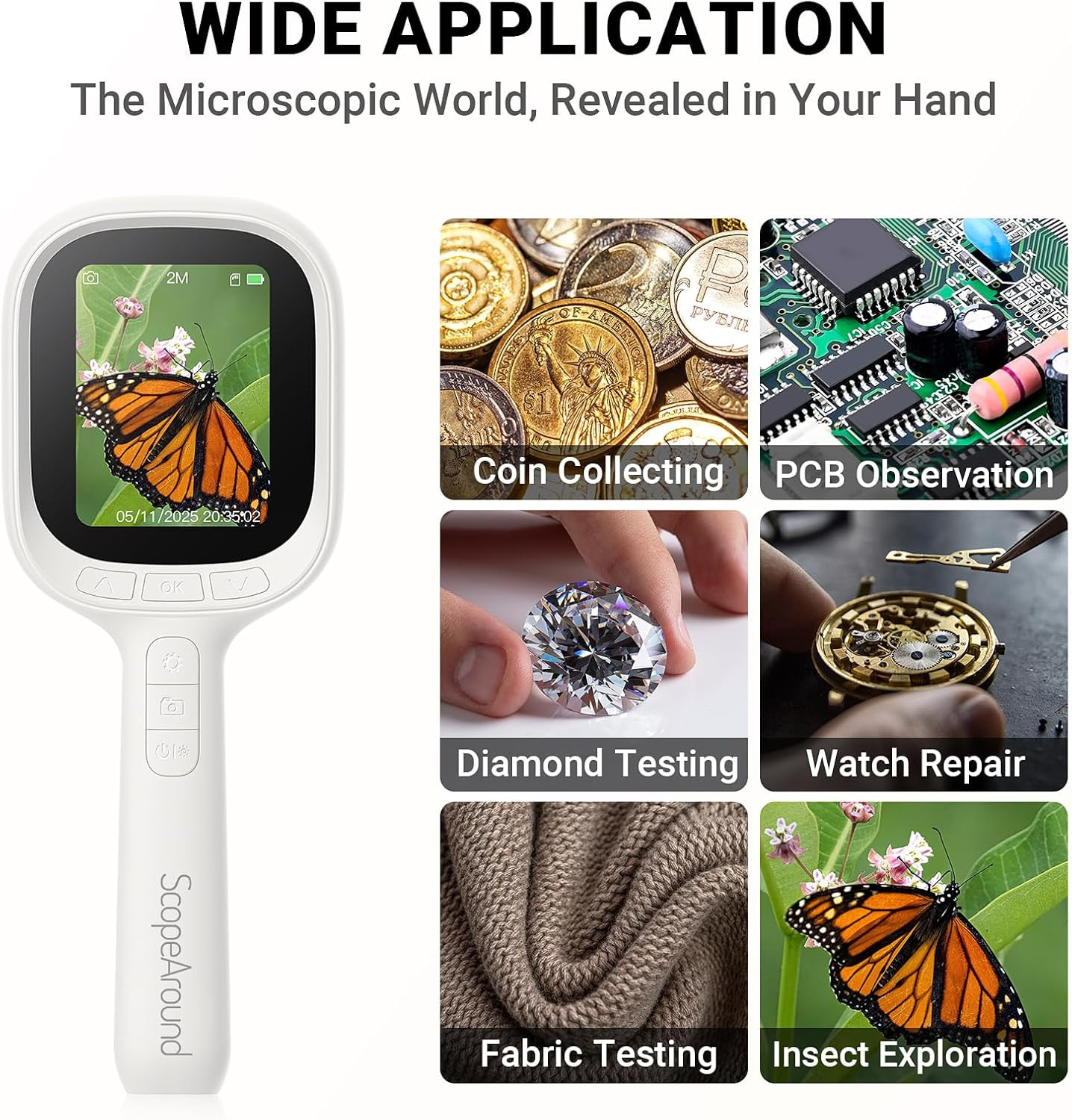 Digital Microscope, Autofocus Handheld Microscope, Magnifier with 2.8" IPS Scree
