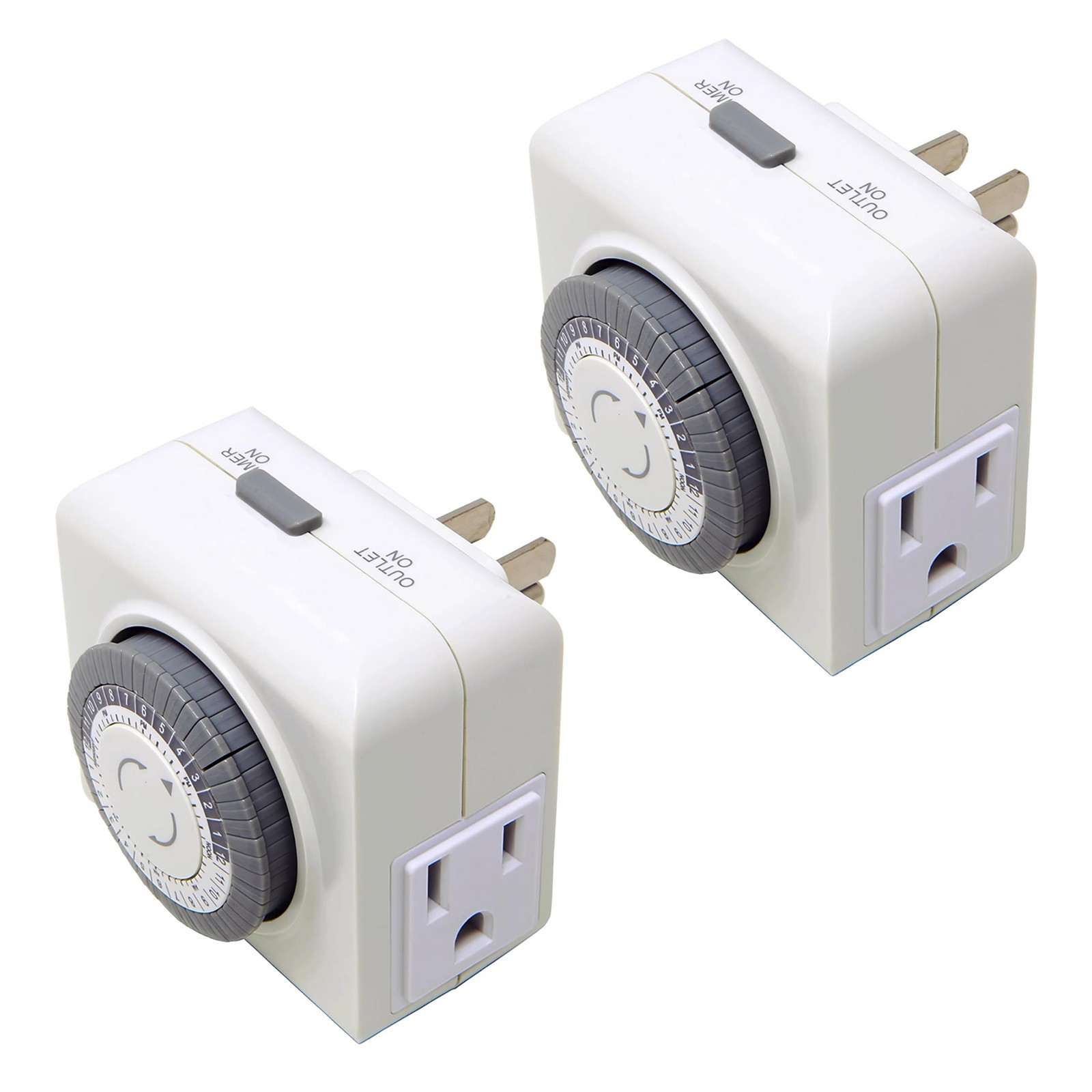 2 Pack 110-125V 3-Pin Timer Plug For Equipment Control 24-Hour Switch Device