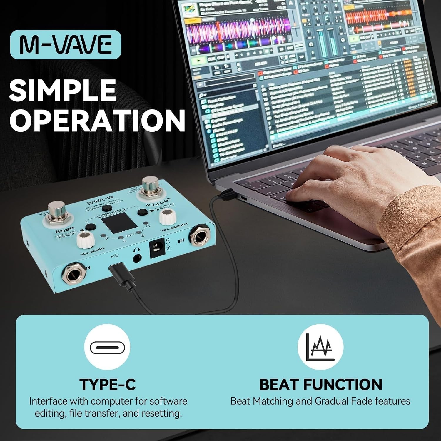 Professional Drum Machine with 30 Presets, Loop Storage & USB Connectivity