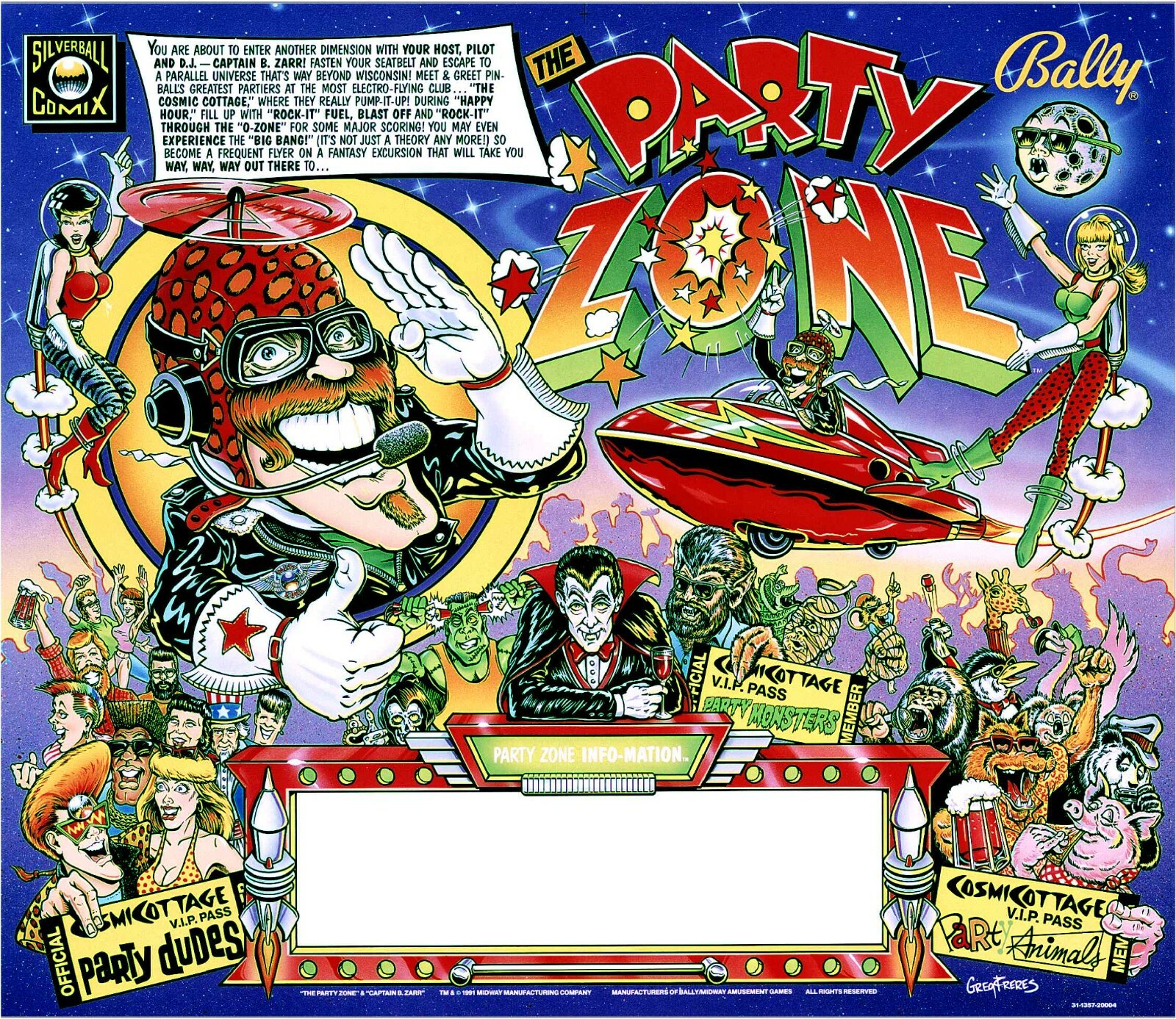 Bally Party Zone Pinball Machine Translite