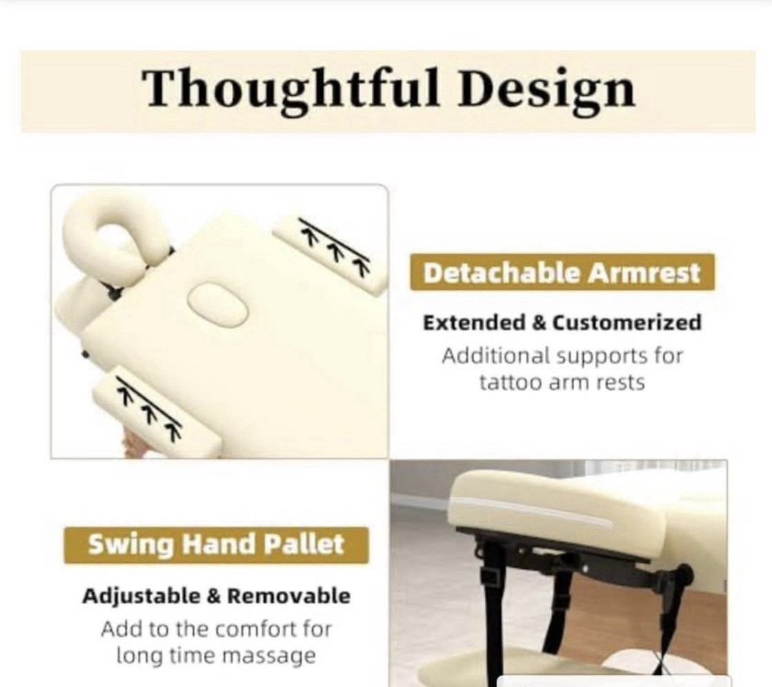 civama Portable Foldable Massage Table Beige PVC Leather Adjustable Headrest