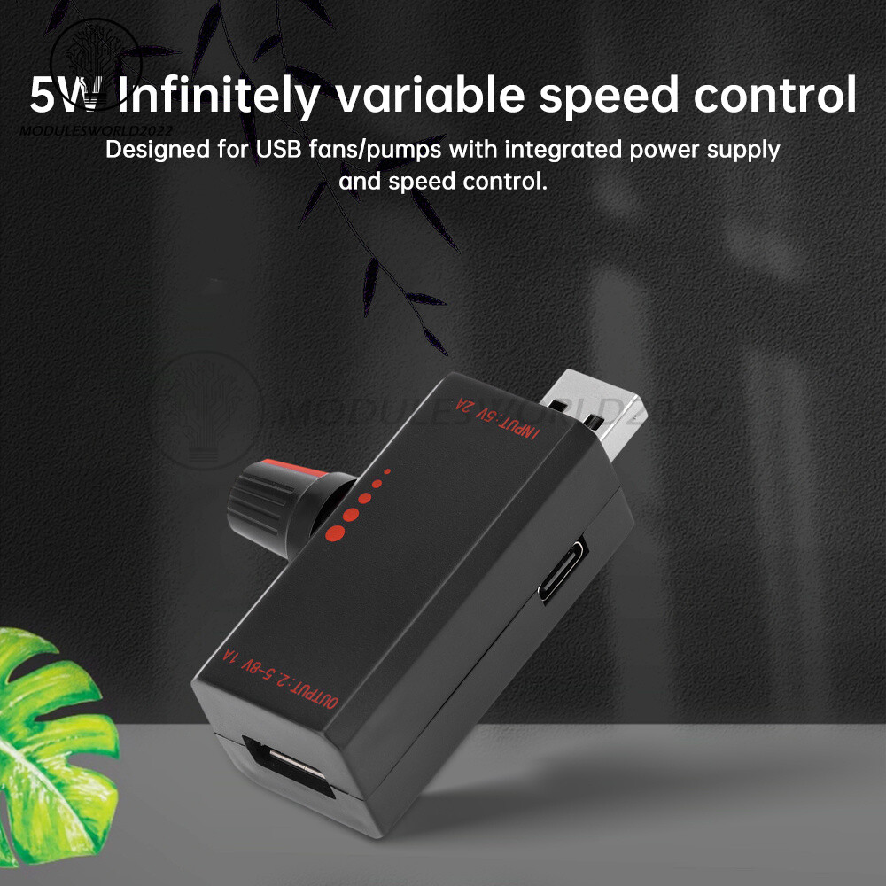 5W DC5V2A Fan Controller Stepless Speed Control w/ Switch USB Protection Type-C