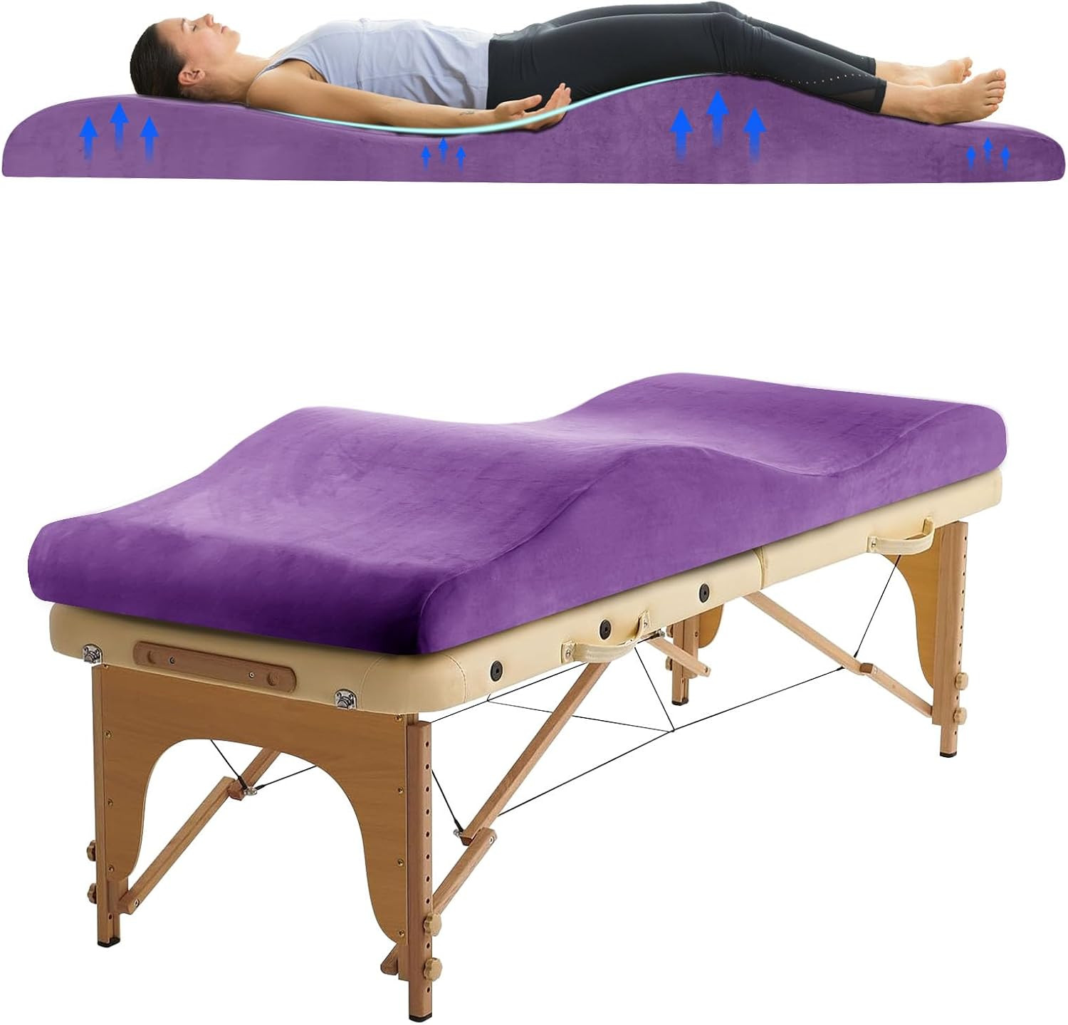 Ergonomic Memory Foam Lash Bed Topper with Plush Velvet Cover - Purple 70"x27.5