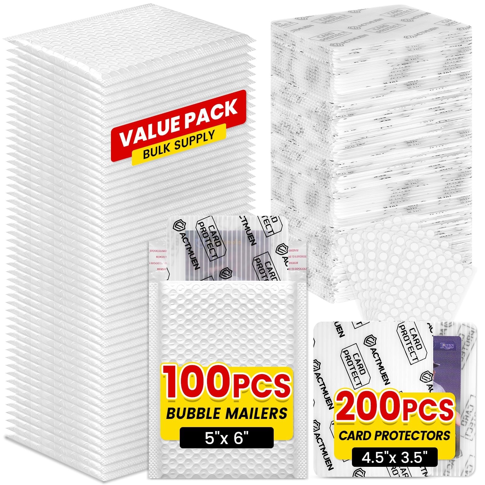 Trading Card Shipping Supplies Kit, 200 3.5" x 4.5" Cardboard Mailers for Tra...