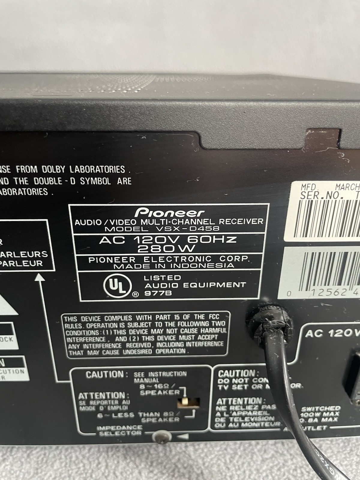 Pioneer Audio/Video 5.1 surround Receiver VSX-D458 280 Watt Powerhouse