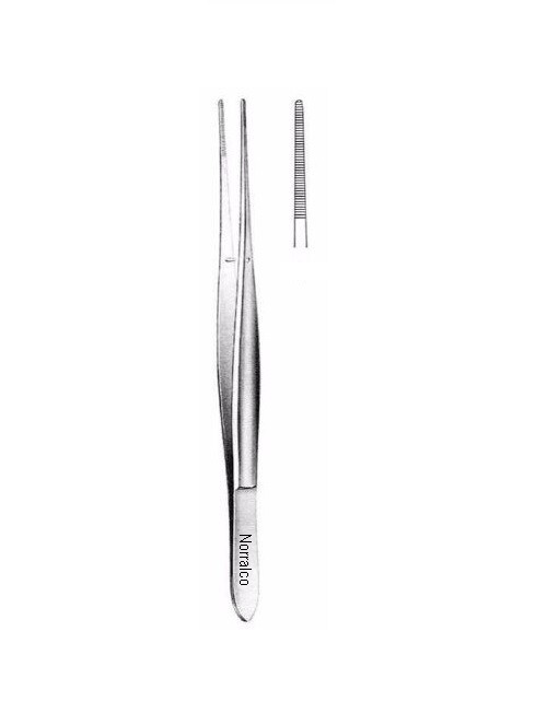 Cushing Dressing Forceps, 7", Straight, Serrated Tips, Dissecting End, Premium