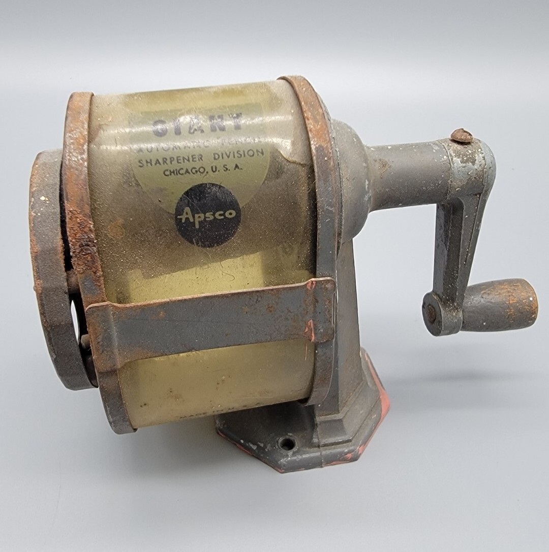 Vintage APSCO Giant Automatic Pencil Sharpener C 12-R, 6 Metal & Plastic 6 Holes