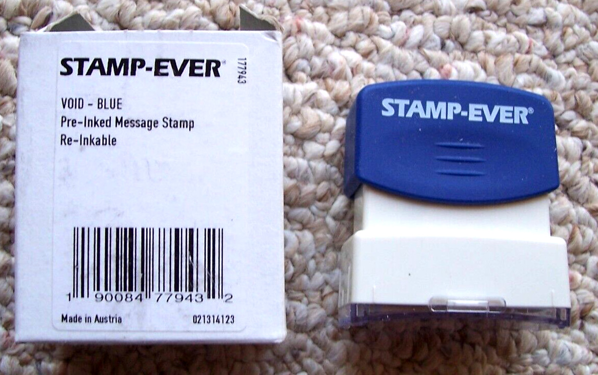 Stamp-Ever Pre-inked VOID Blue Message Stamp Re-Inkable
