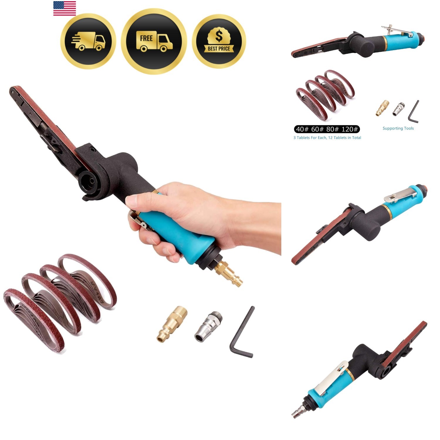 Pneumatic Tool Air Belt Sander,1/4" Air Inlet,Air Belt Sander 3/8" x 13" with...