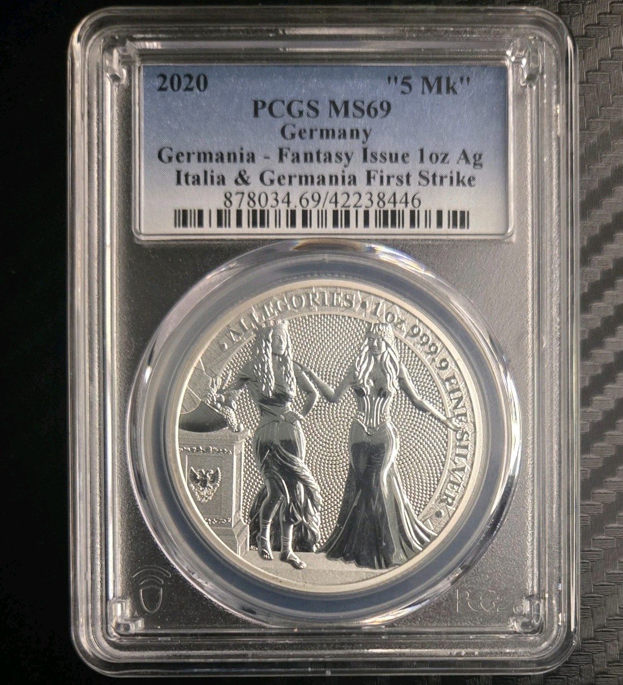 2020 Germania Mint 5Mark 1oz Silver Allegories - Italia & Germania PCGS MS69 FS