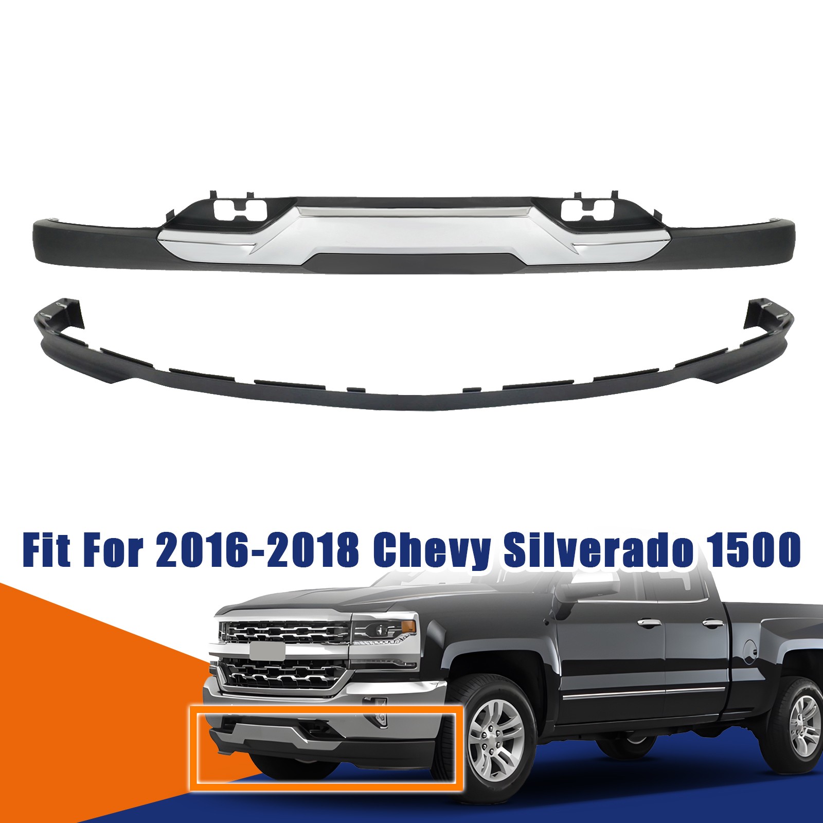 For 2016-2018 Silverado 1500 Front Bumper Valance & Skid Plate w/ Air Deflector