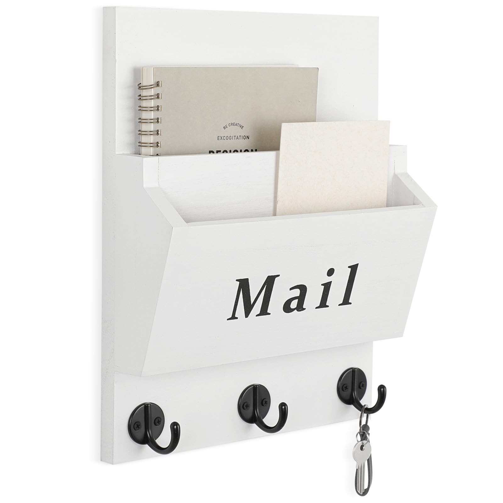 Mail and Key Holder - Decorative 8.86" x 11.42" Wall Key Hanger with 2 Mail O...