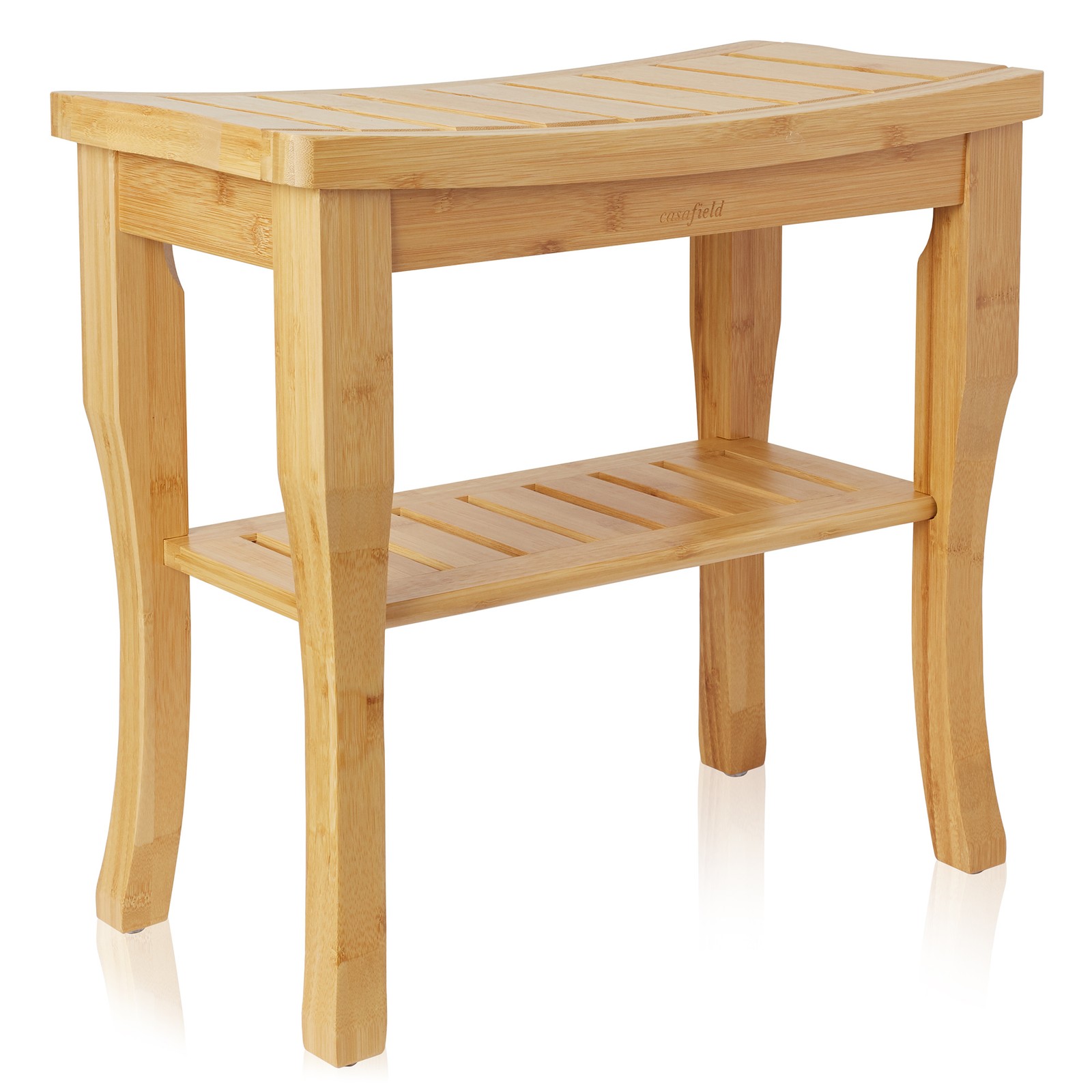 Bamboo Shower Bench with Storage Shelf, Wood Bathroom Spa Stool Seat for Bathtub