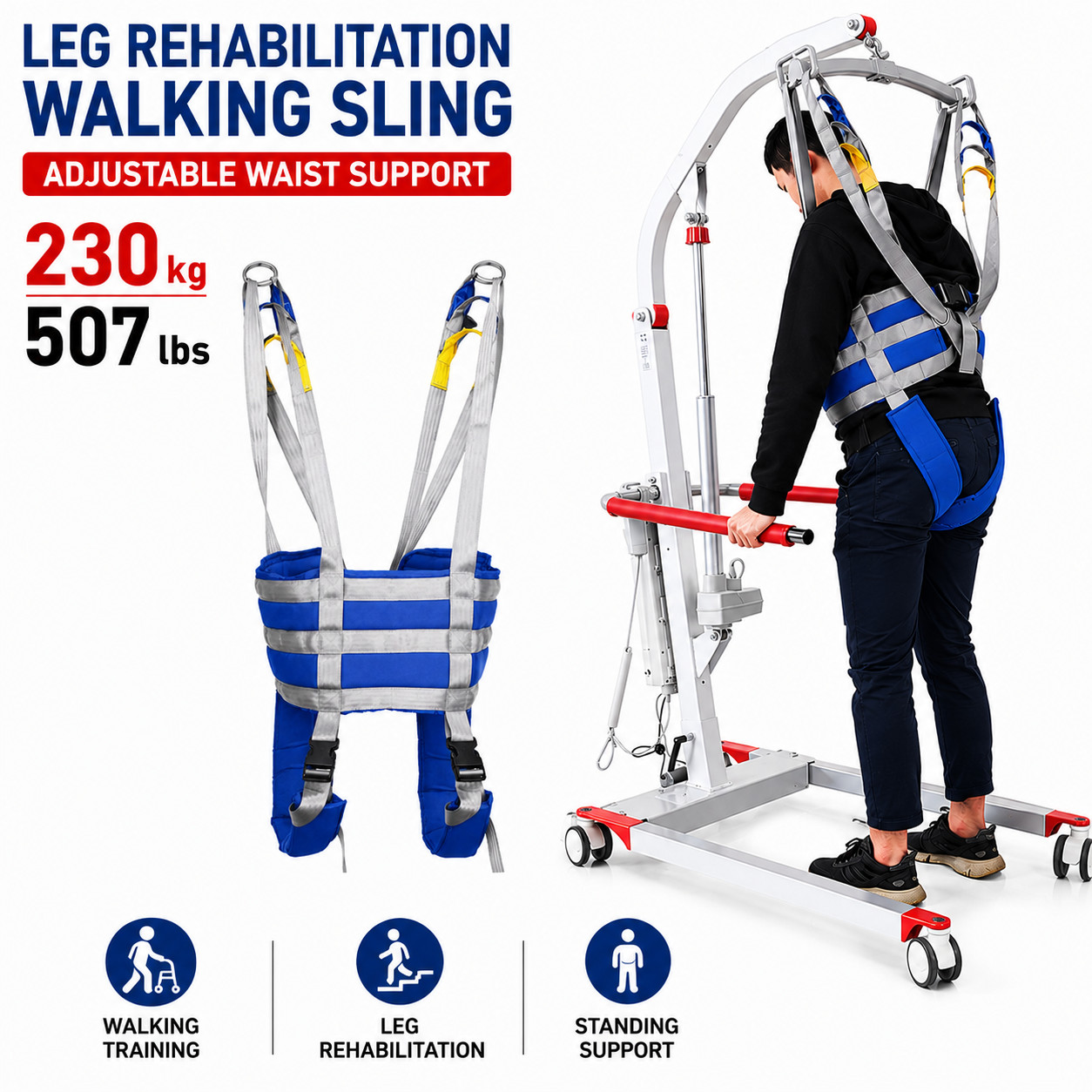 Leg Rehabilitation Walking Sling Patient Aid Adjustable Waist M 150 kg / 330 lb