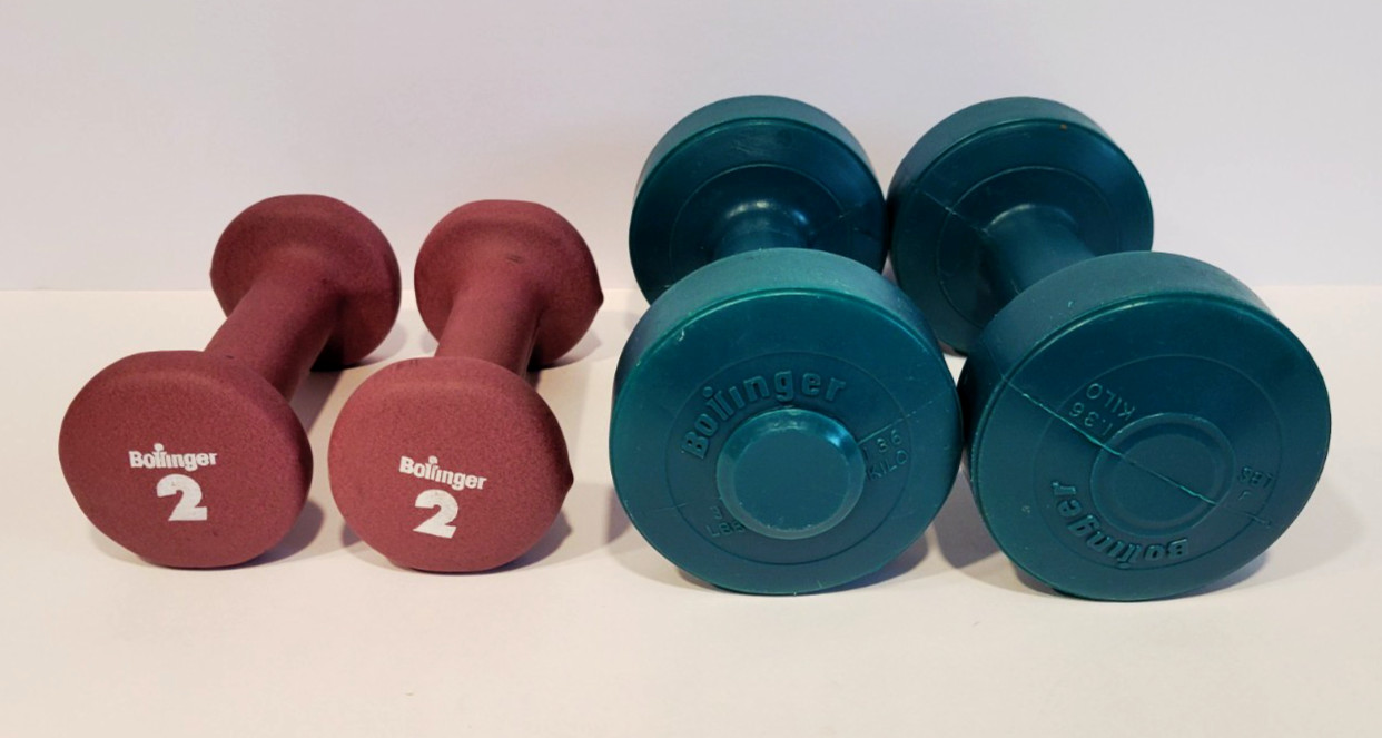 Vintage Bollinger Dumbbells Weights Pair of 3lb Green  & Pair of 2lb Purple