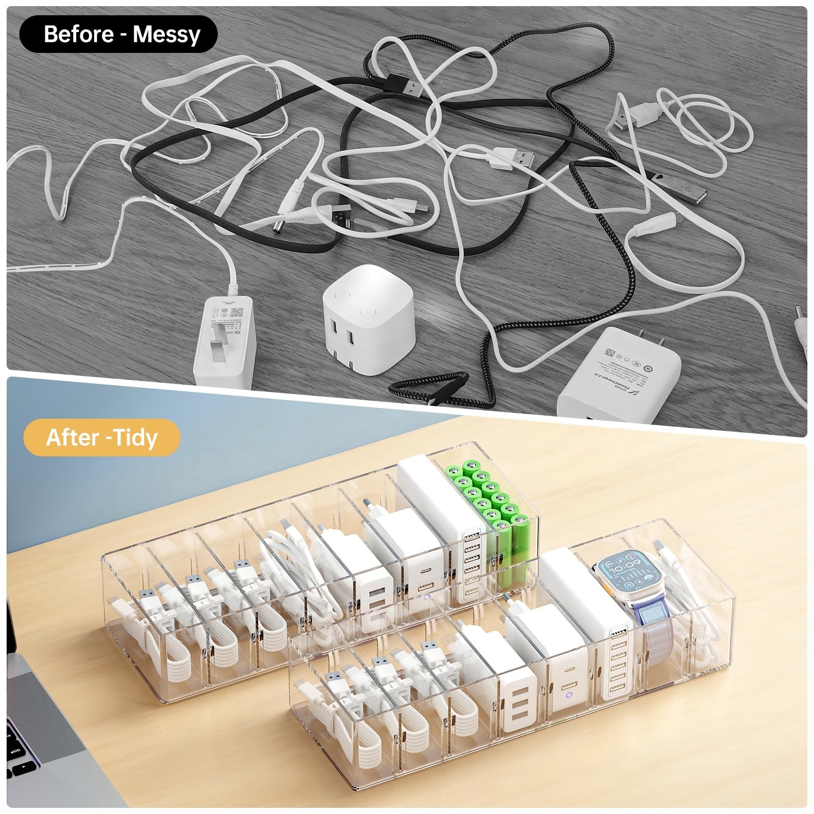 Fretonba 2 Pack Cable Storage Organizer 8 Compartments And 14 Wire Ties